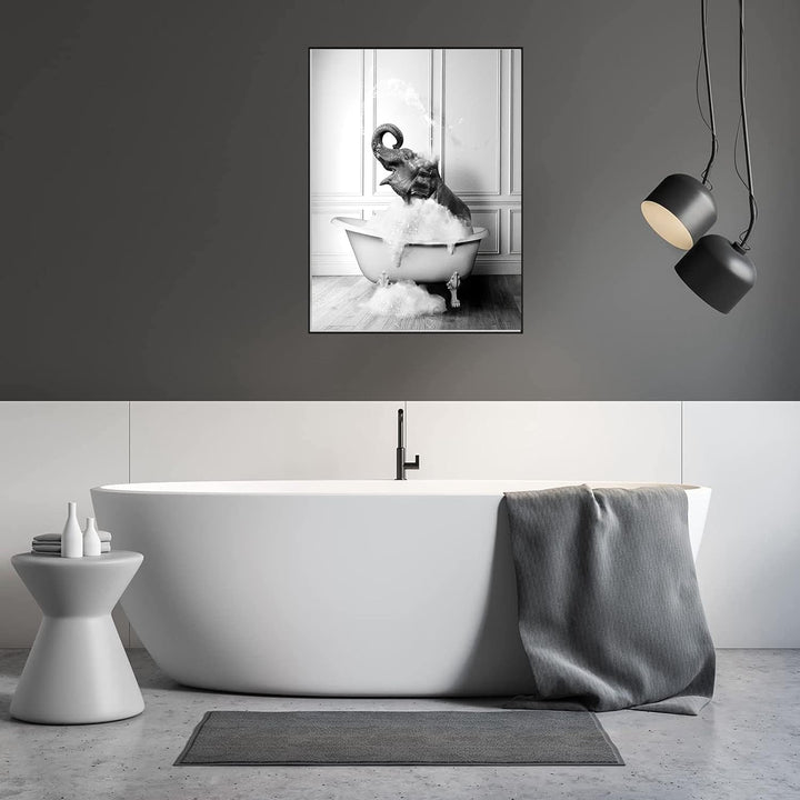 WADBTP Badezimmer Bilder,Schwarz Weiss Bilde,Lustige Tier in der Badewanne Leinwand Bilder für Wohnz