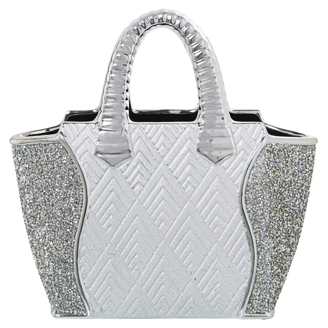 DRW Keramiktasche mit Kristallen in Grau und Silber, 28 x 11 x 28 cm, Multi, estandar