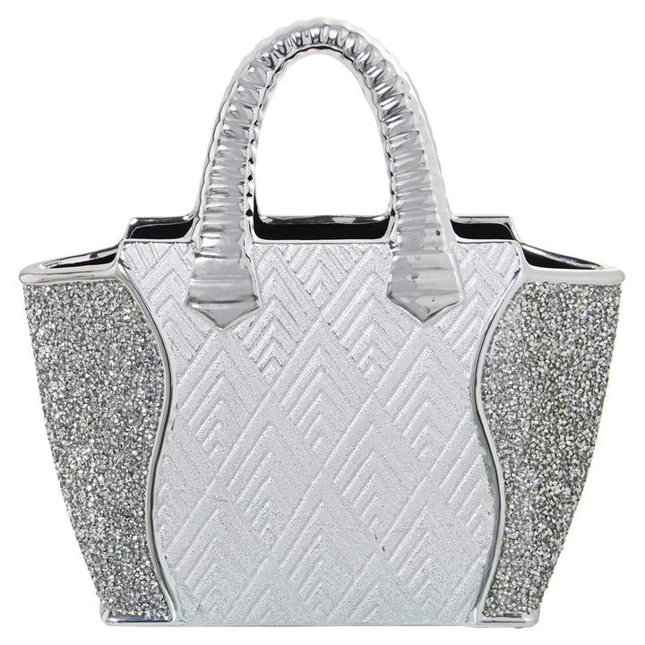 DRW Keramiktasche mit Kristallen in Grau und Silber, 28 x 11 x 28 cm, Multi, estandar