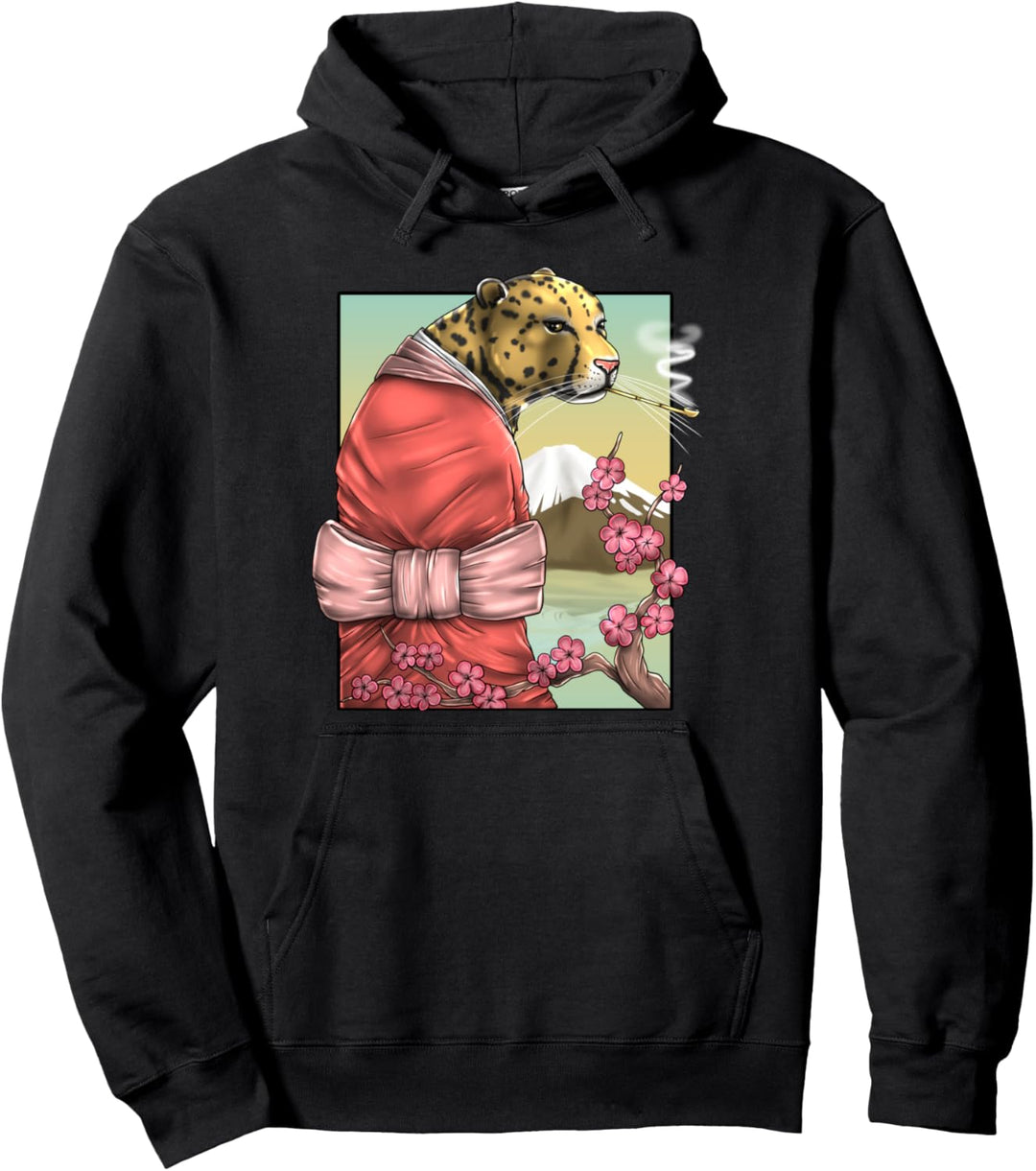 Leopard Cherry Blossom Sakura Japanese Harajuku Aesthetic Pullover Hoodie