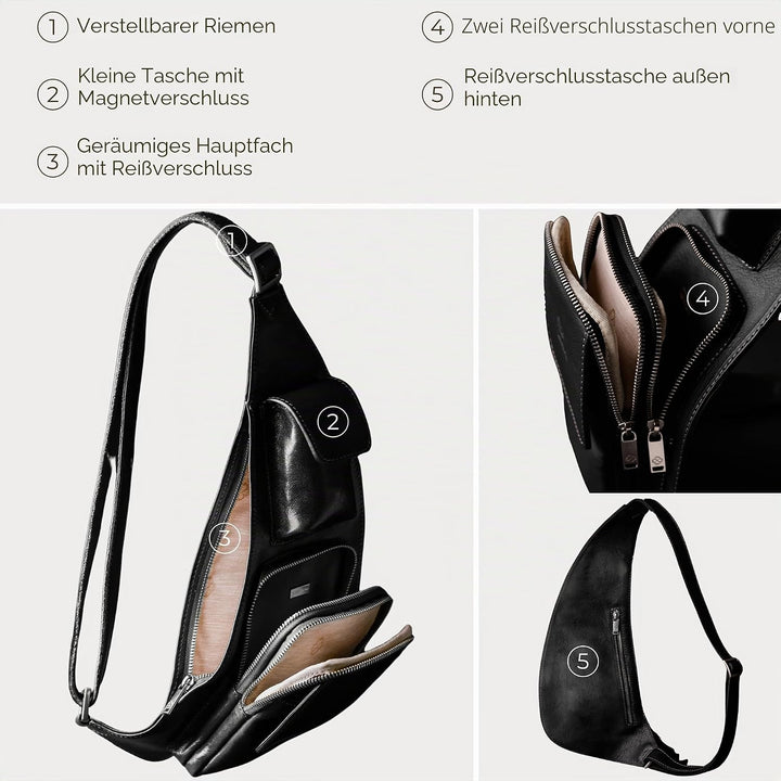 Time Resistance Brusttasche Leder - Damen und Herren Bauchtasche - Sling Bag - 100% Leder - Italieni