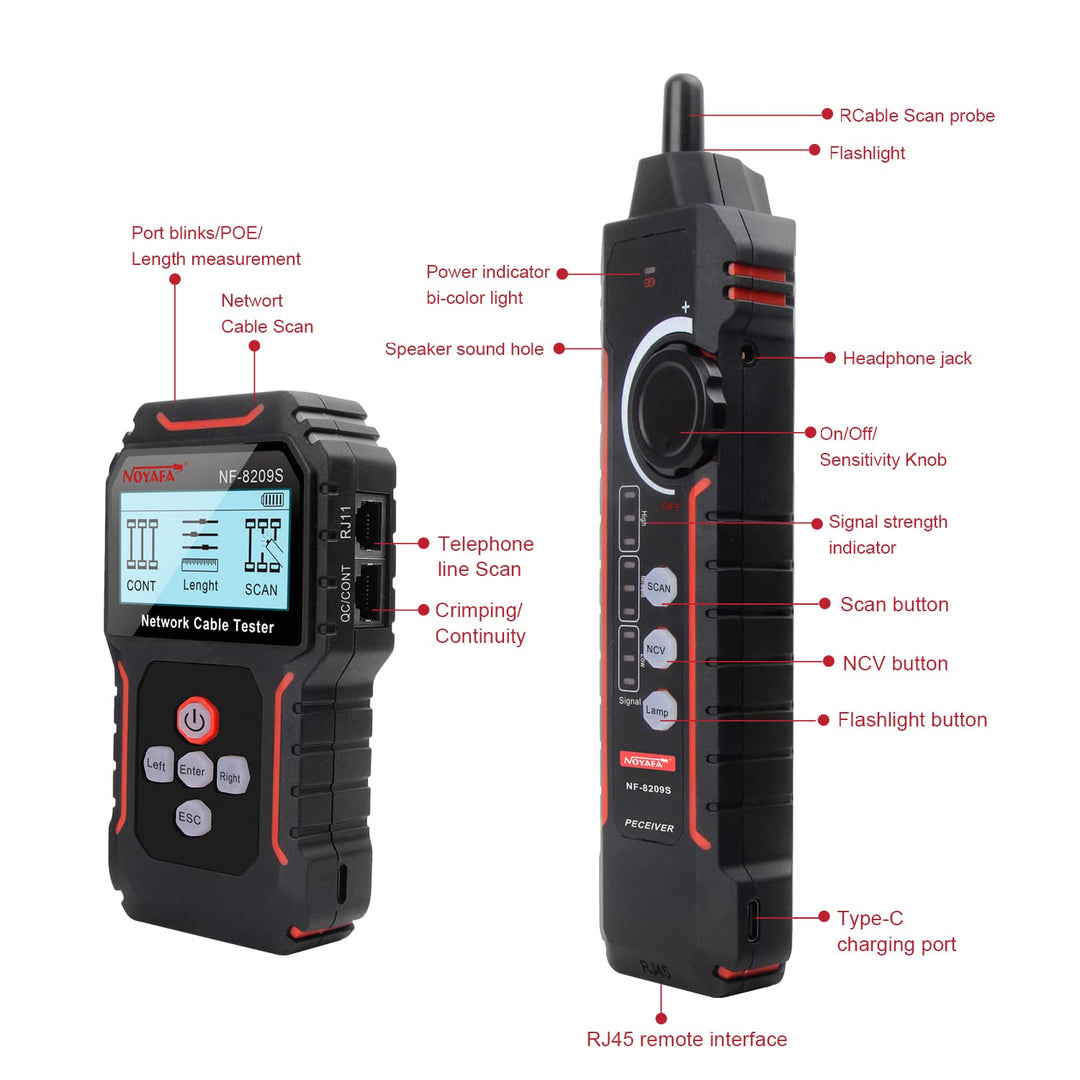 NOYAFA NF-8209S Upgrade Advanced Network Cable Tester mit PoE, Kabellängentest, Port blinken, Multif