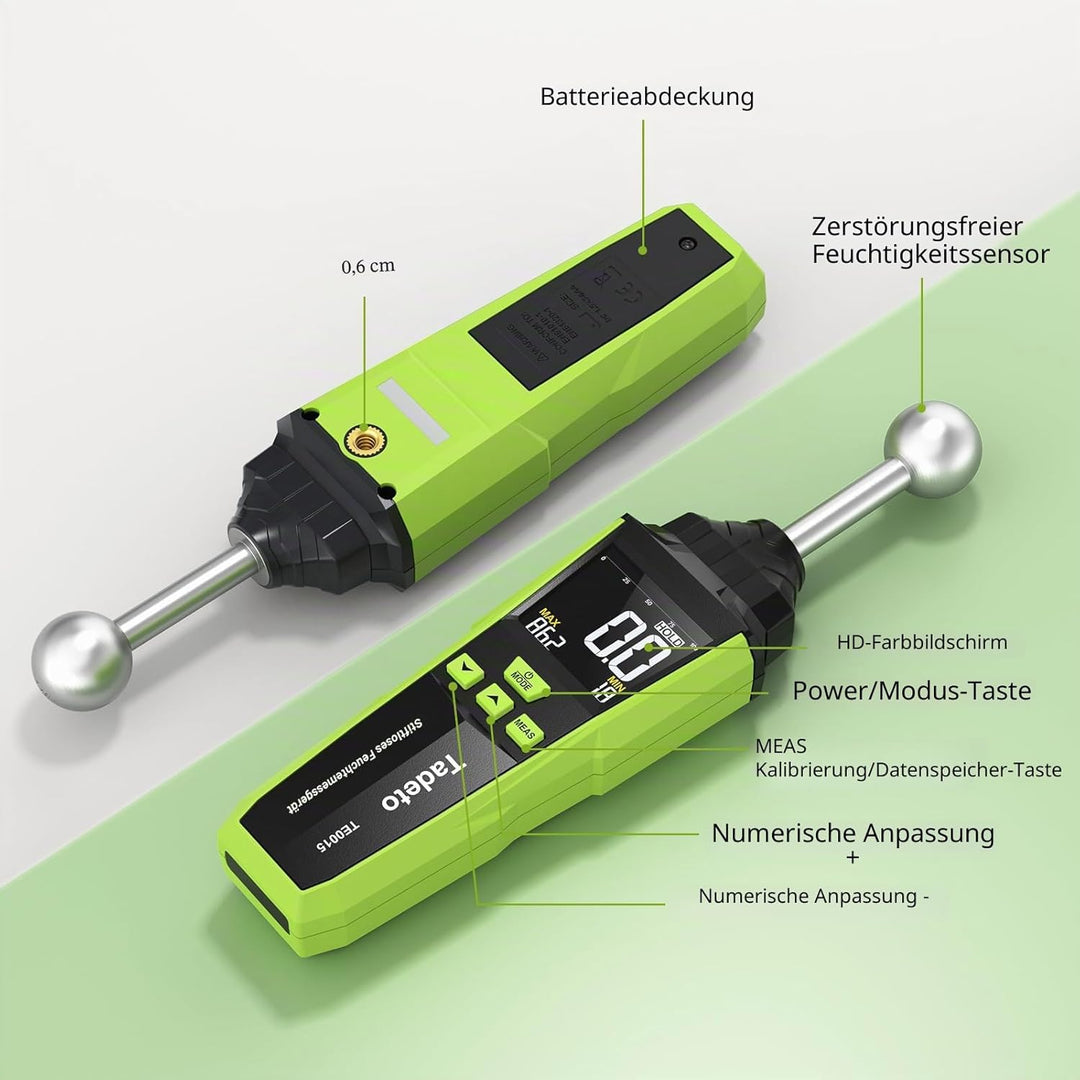 Feuchtigkeitsmessgerät, Zerstörungsfreie Messung Feuchtemessgerät mit Farb-LCD und Akustischem Alarm