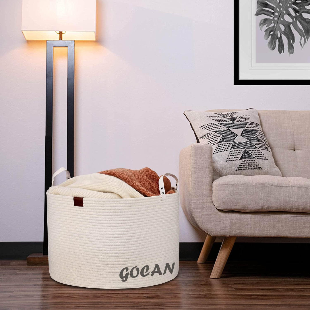 GOCAN XXXL Gross Wäschekorb Aufbewahrungskorb für Spielzeug Baumwolle Seil Korb D55 X H35cm Korb zur