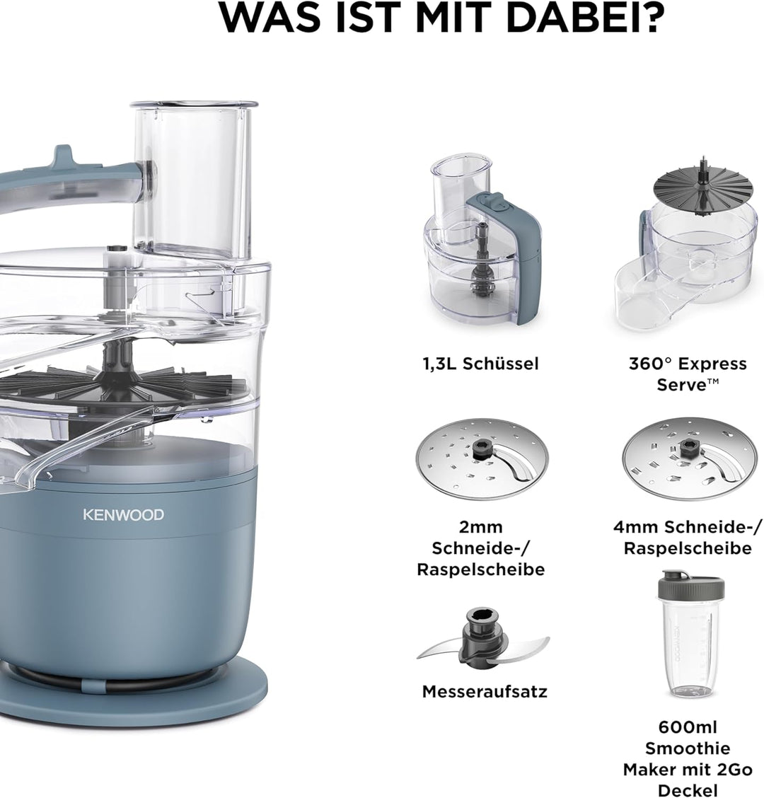 Kenwood MultiPro Compact – Kompakte Küchenmaschine mit Express Serve, Edelstahlmesser, Schneid- und