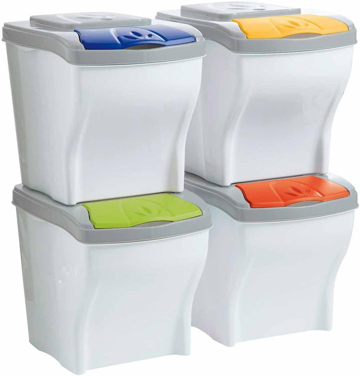 bama Mülleimer 4er-Set für Abfalltrennung - 20 Liter, Multiple Farben - Umweltfreundlich, Poker Seri