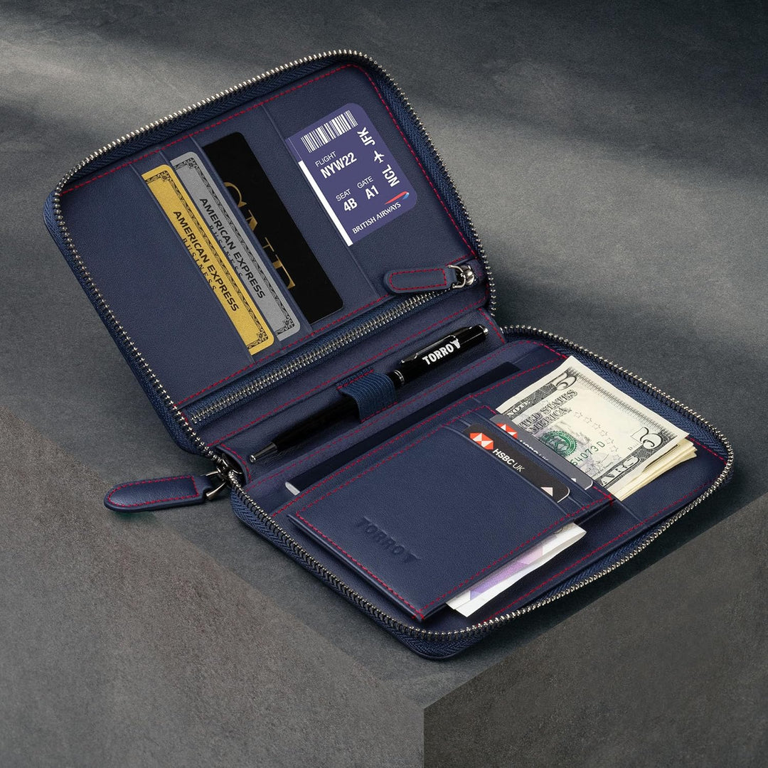 TORRO Reisebrieftasche - Reisebrieftasche aus echtem Leder mit Reisepasshalter und abnehmbarem Karte
