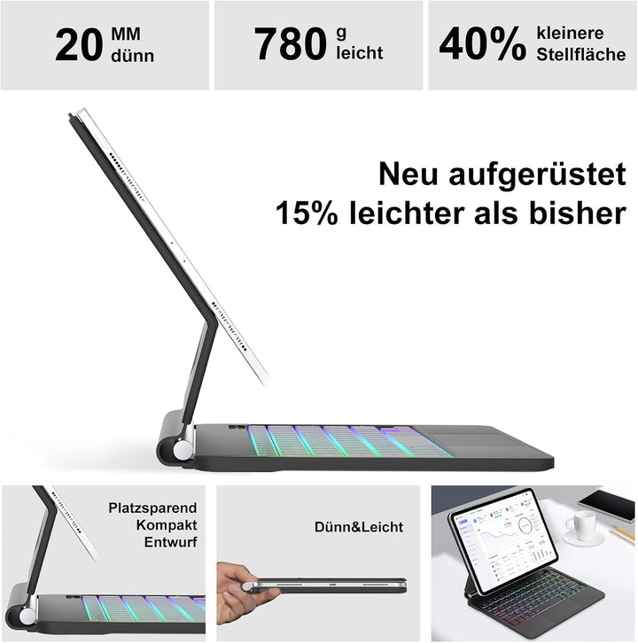Magic Keyboard für iPad Air 13 M4 2026/M3 2025/M2 2024 &amp; iPad 12.9, Schwarz Schwarz 13 Zoll Air 13,