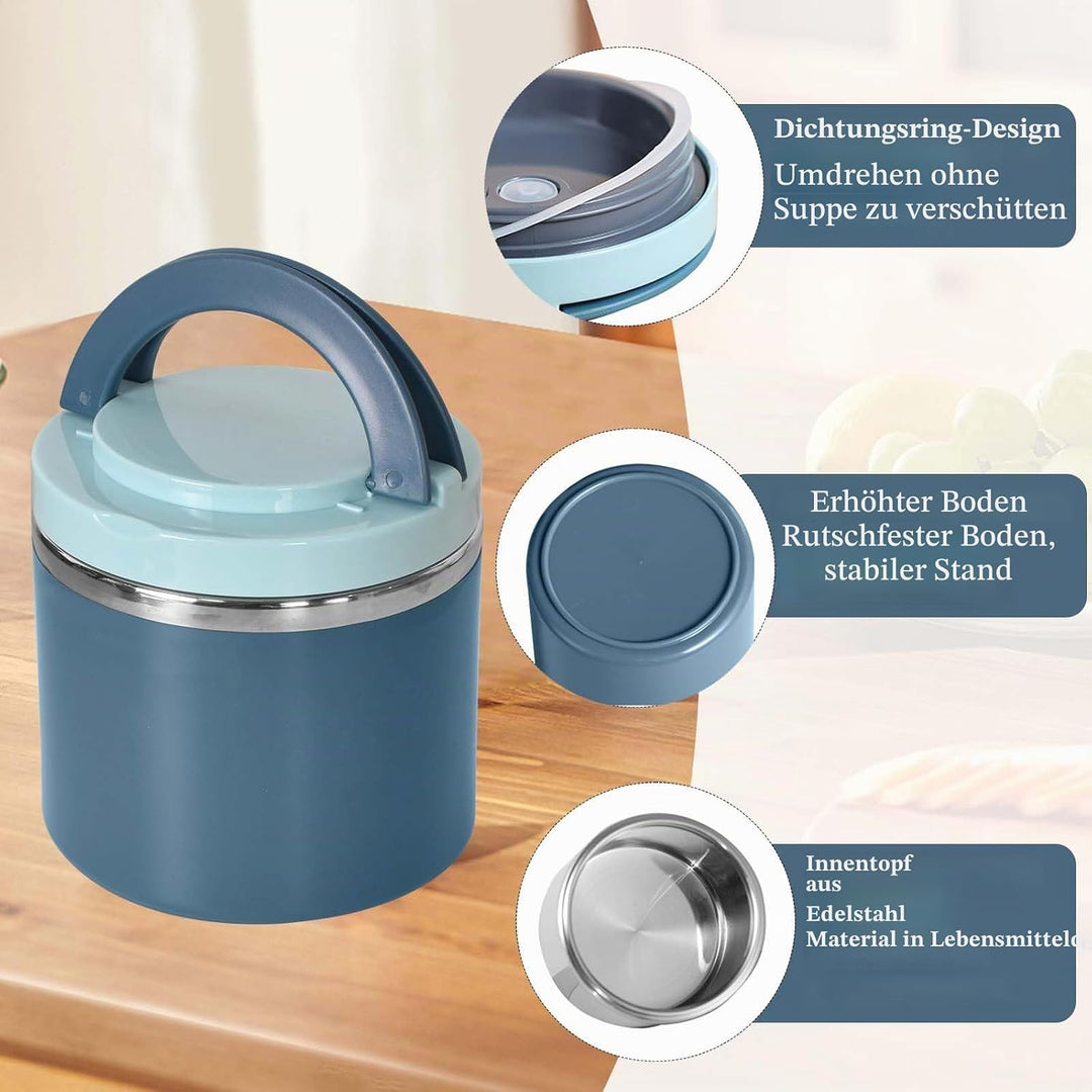 Zimoer 630ML Isolierte Edelstahl-Lunchbox – Grosse Bento-Box mit Thermotasche, Auslaufsicherer Speis
