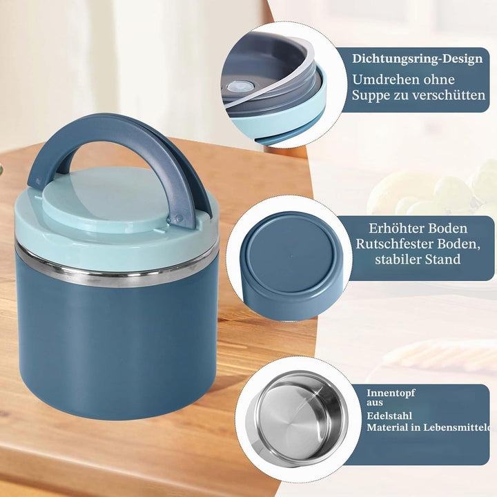 Zimoer 630ML Isolierte Edelstahl-Lunchbox – Grosse Bento-Box mit Thermotasche, Auslaufsicherer Speis