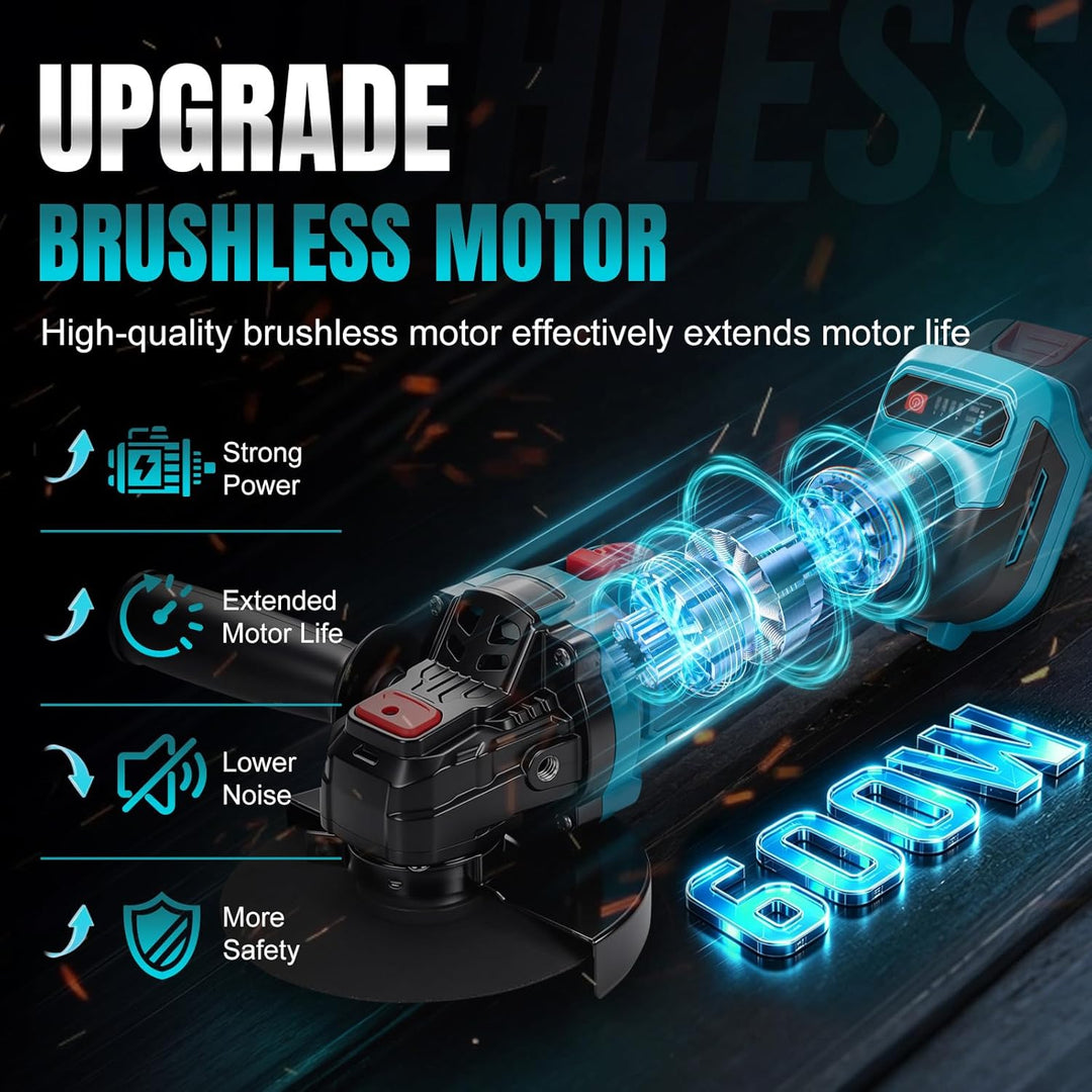 Akku Winkelschleifer für Makita 18V Akku (Ohne Akku), 600W Bürstenloser Profi-Schleifer, 125mm Schei