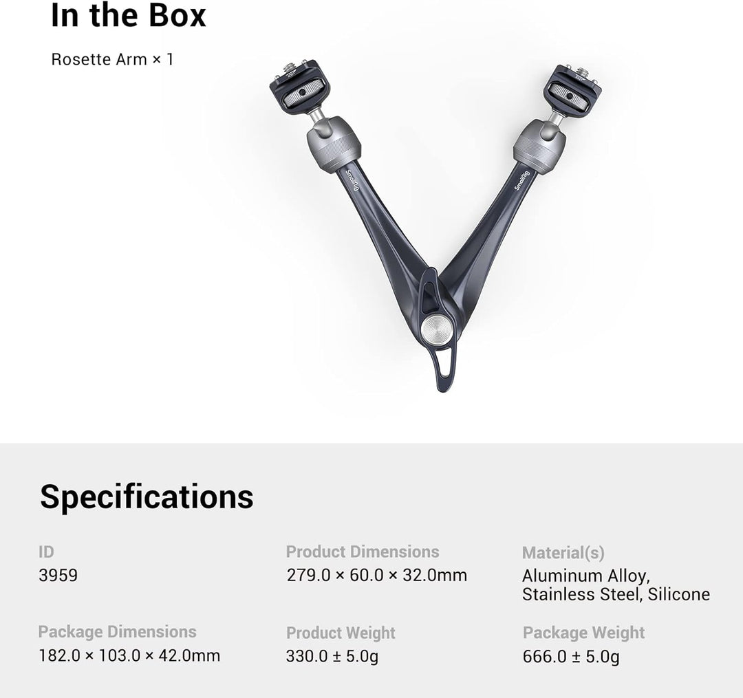 SMALLRIG Rosette Magic Arm 11 Zoll mit Kugelkopf, 1/4"-20 Schrauben und Anti-Twist-Pins, für iPads/M