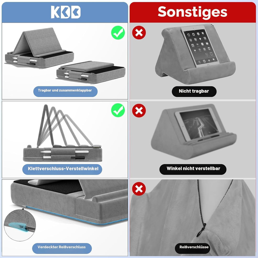 KDD Tablet Halter Kissen, Faltbarer Ipad Kissenständer mit verstellbarem Winkel, Tablet Kissenhalter