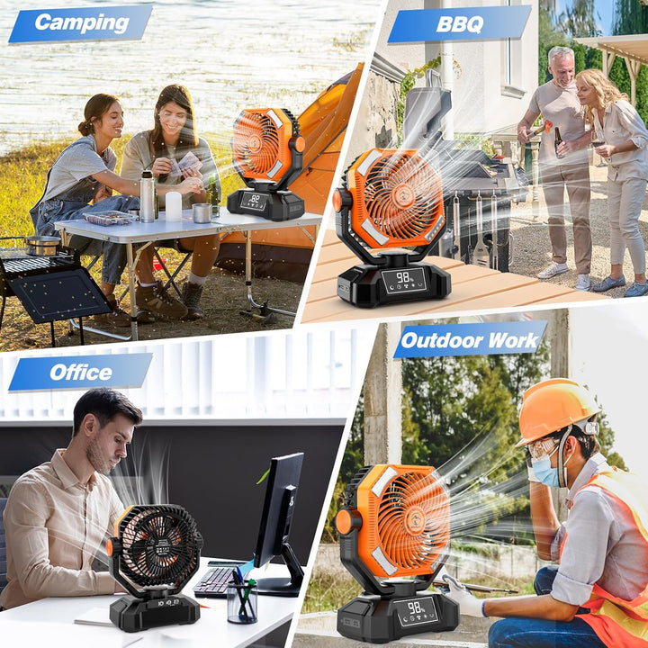 Multper Camping Ventilator mit LED-Licht, 20000mAh Wiederaufladbarer Outdoor Zelt Ventilator mit Hak