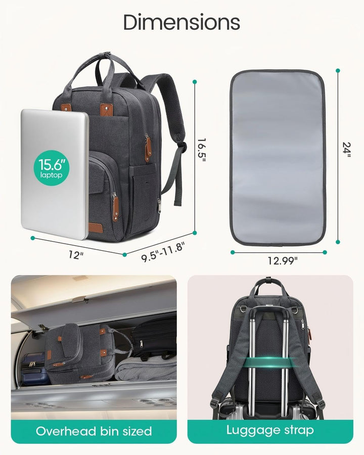 Grosser Diaper Bag Backpack - 23 Taschen, Erweitbar, 31 Liter, Grau, Einfarbig, Polyester, Minimalis