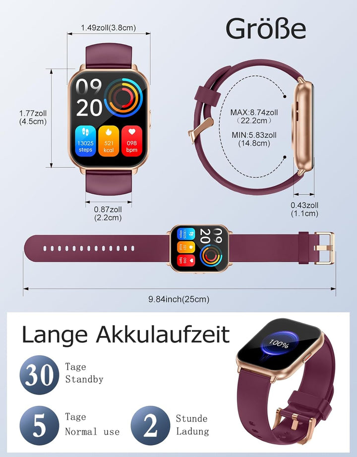 RUIMEN Smartwatch mit Telefonfunktion,Smartwatch für Damen Herren HD-Touch Screen Fitnessuhr mit SpO