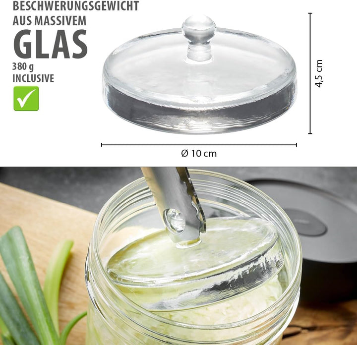 GEFU Fermentierglas NATIVO 1 Liter, inkl. Beschwerungsgewicht, Fermentationsglas mit Gewicht und Dec