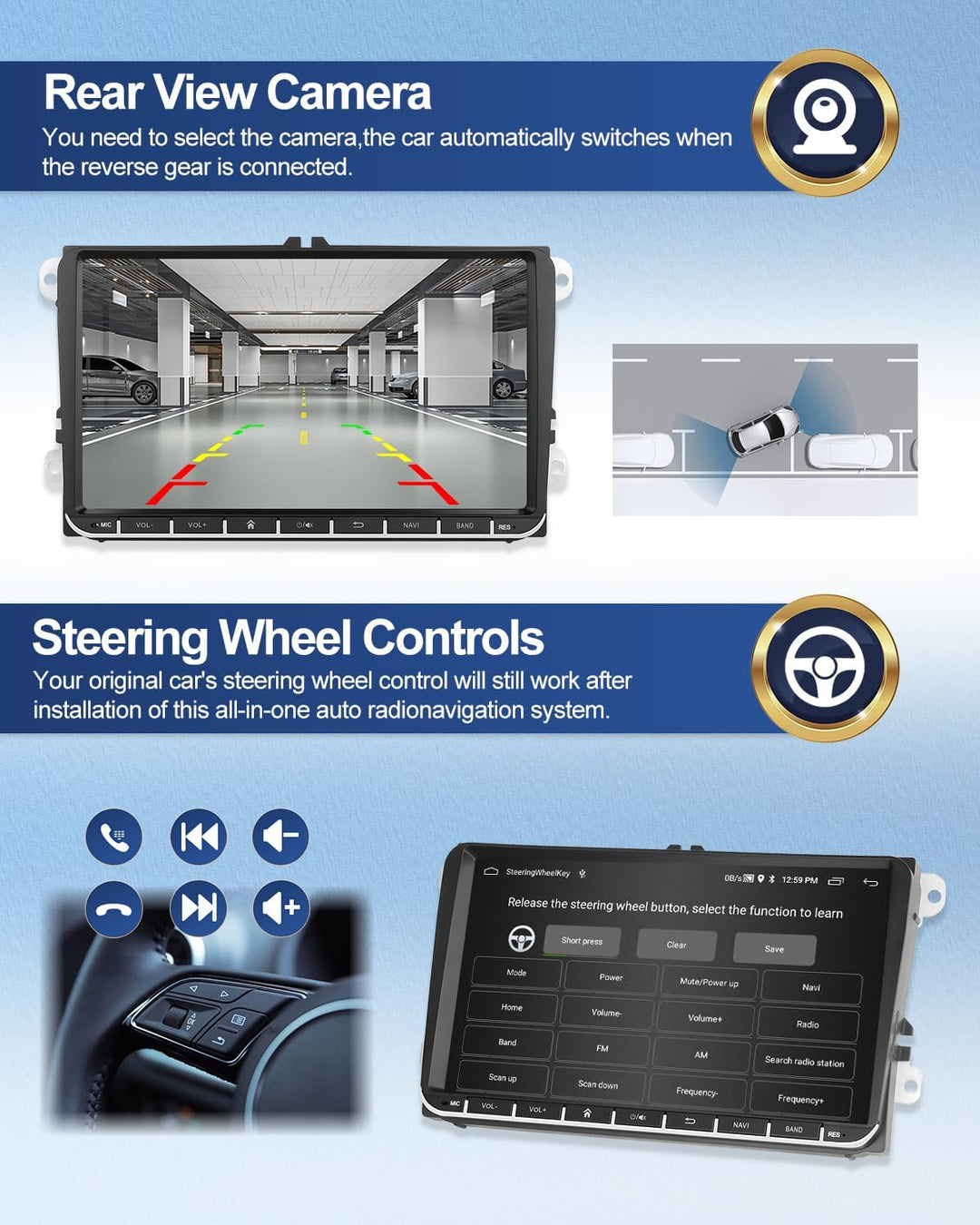 1G+32G CAMECHO Android 13 GPS Autoradio für VW Golf 5 Polo Skoda mit Bluetooth Navi, 9 Zoll Bildschi