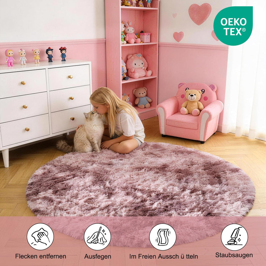 ROHATIM Schlafzimmer Plüsch Teppich Rund,Flauschiger Teppich für Wohnzimmer,modernes Wohnzimmer,Mädc