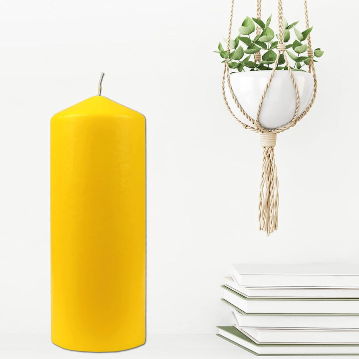HS Candle Stumpenkerzen Wachskerzen Ø8cm x 20cm (3er Pack) Gelb - Lange Brenndauer, Hergestellt in E
