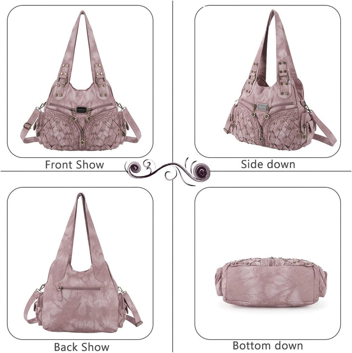 Angel Barcelo Purses and Handbags Women Tote Shoulder Top Handle Satchel Hobo Bags Fashion Washed PU