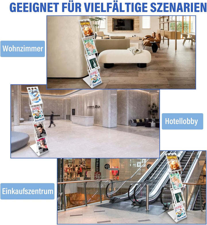 SUNDOY Faltbarer Zeitschriftenständer mit 4 Taschen, Magazinhalter & Broschüre Prospekthalter mit Tr