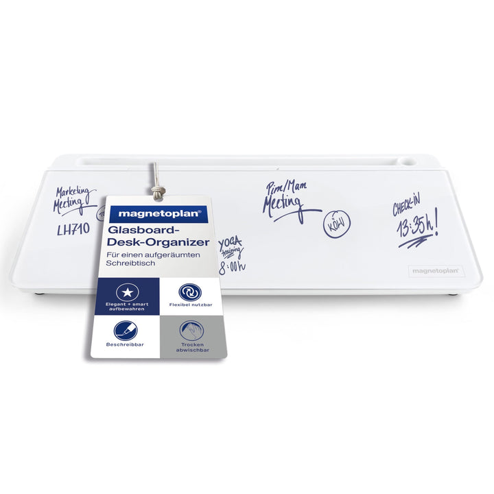 magnetoplan Glasboard Desk Organizer | Schreibtisch Organizer Whiteboard für kurze Notizen | Aus wei