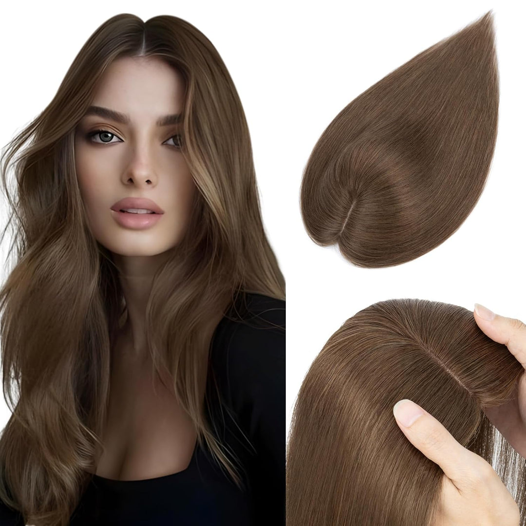 Elailite Haarteil Echthaar Topper Clip in Toupet Frauen Haartopper Extensions Seide Basis Clip in Ex