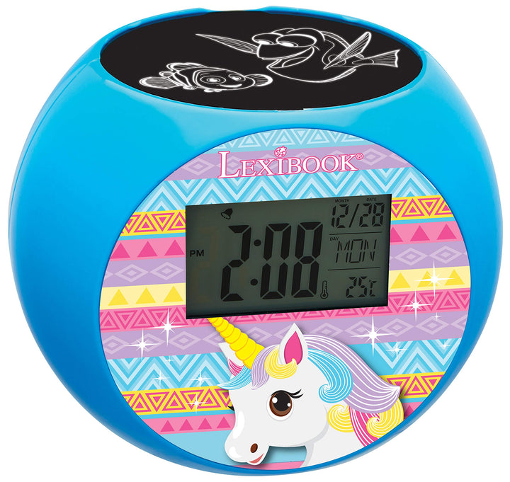 Lexibook Einhorn Unicorn Projektor-Radiowecker, Soundeffekte, Batterien, Blau, RL975UNI, Einhorn