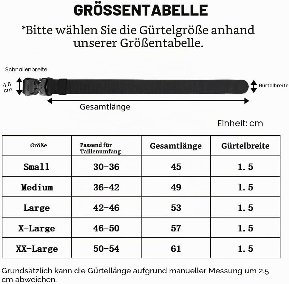 JUKMO Taktischer Gürtel, 2er Militär Wandern 3,8cm Arbeit Gürtel mit Schwere Schnellverschluss Schna