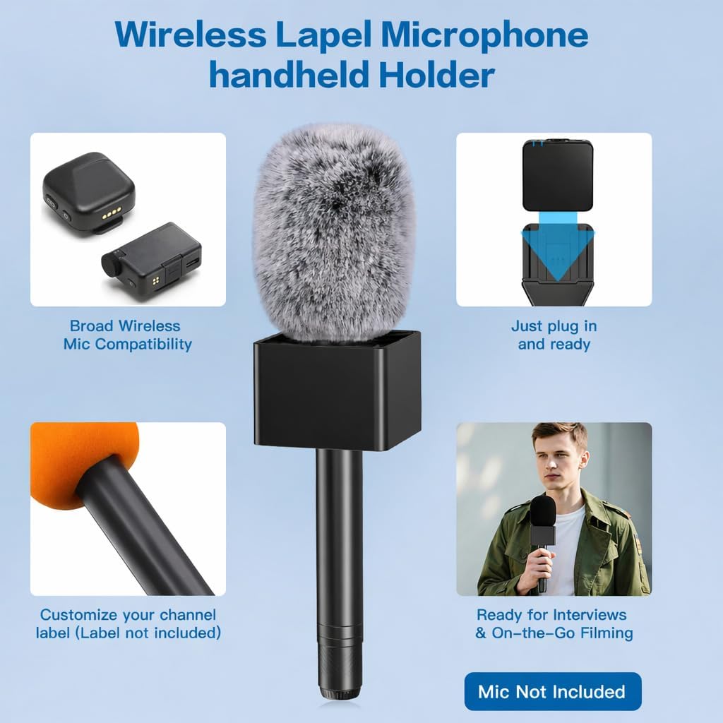 ZealSound Handmikrofon Adapter für DJI Mic, Wireless Lavalier Mikrofon Griff, Funkmikrofon Halter ko