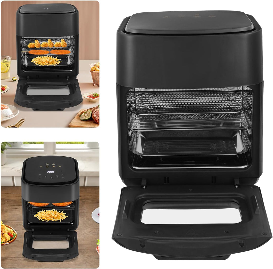 15L Minibackofen Heissluftfritteuse, Heissluft-Backofen 1400W mit 3 Zubehör, Heissluftfritteuse mit