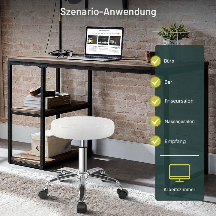 Weisser klassischer Drehhocker mit Rad für Salon, Arbeit, Zuhause, SPA, Geschäft, höhenverstellbar u