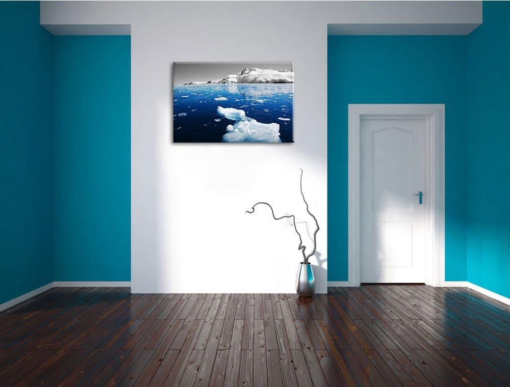 Eisbrocken im blauen Meer der Arktis schwarz/weiss Format: 100x70 auf Leinwand, XXL riesige Bilder f