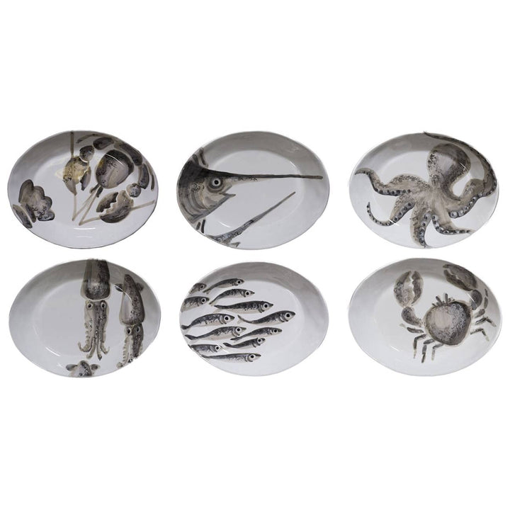 Virginia Casa 6er Set Pastateller Marina alle Motive oval 20x26cm weiss grau