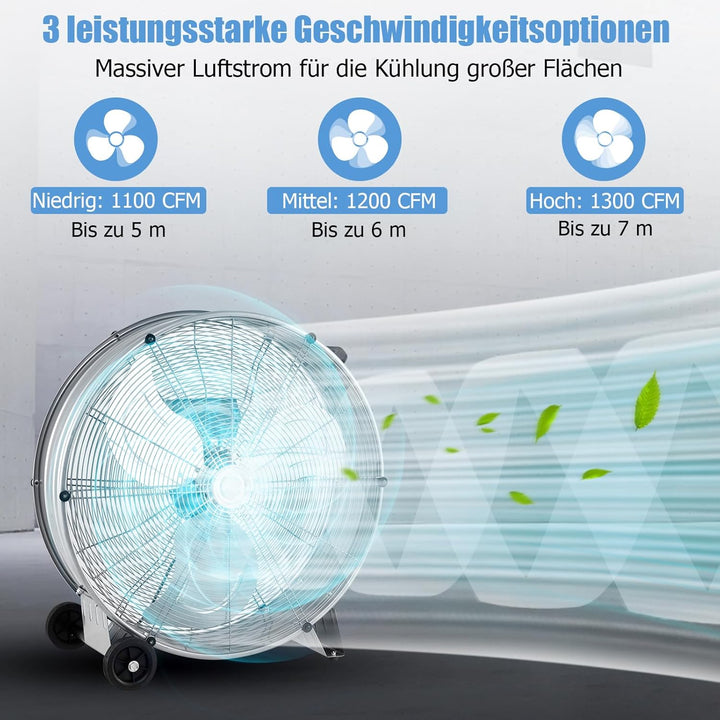 GOPLUS Ø 65 cm Trommelventilator, Standventilator mit 3 Windgeschwindigkeiten 1100/1200/1300 CFM, Bo
