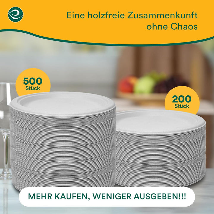 ECO SOUL weisse 23 cm (9 Zoll) runde Bagasse-Papierteller (100 Stück), Einweggeschirr, 100% komposti