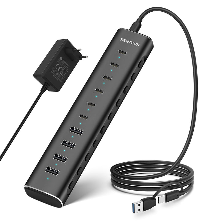 RSHTECH Alle 10 Gbps USB 3.2 Hub mit Netzteil, 4 Type A, 6 Type C - H10C6, 10