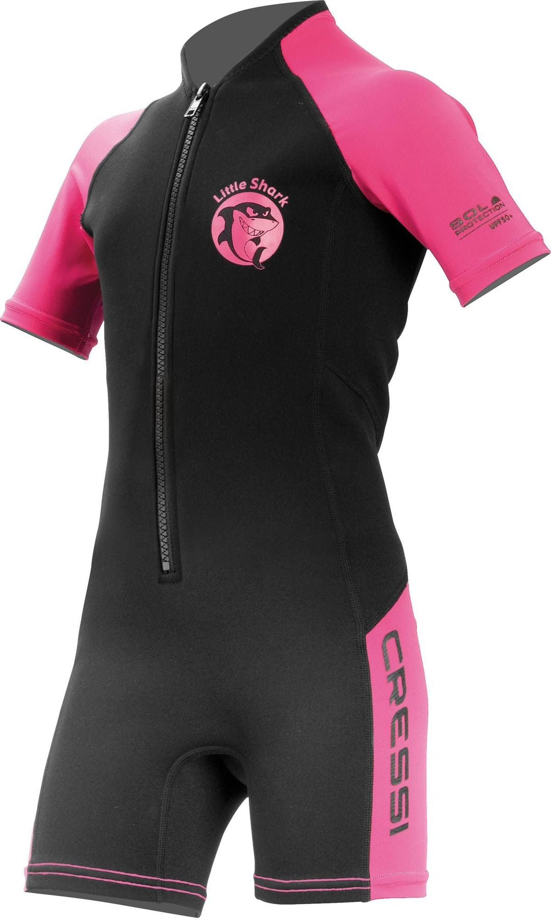 Cressi Little Shark Jr Shorty 2mm Neoprenanzug für Kinder Schwarz/Rosa 9/10 Jahre Kurzarm, Schwarz/R