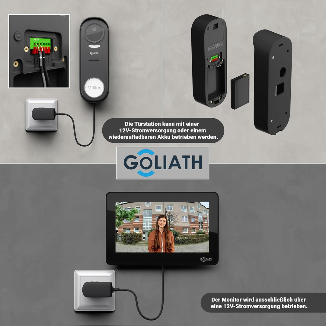 GOLIATH® Funkklingel mit Kamera &amp; Gegensprechanlage [MIT SMARTPHONE-APP] - Türklingel mit Full HD Ka
