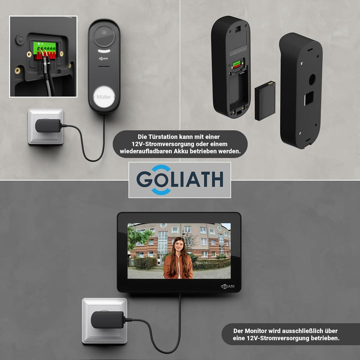 GOLIATH® Funkklingel mit Kamera &amp; Gegensprechanlage [MIT SMARTPHONE-APP] - Türklingel mit Full HD Ka