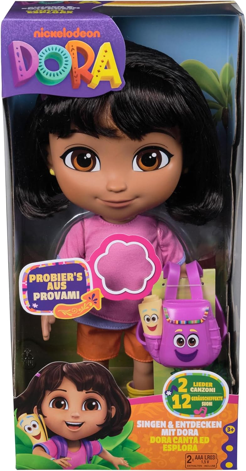 DORA Sing mit Mir Puppe 35 cm grosse Puppe zur beliebten TV-Serie mit 2 Liedern und 12 Sätzen & Gerä