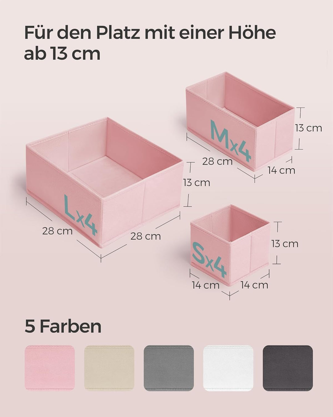 SONGMICS Aufbewahrungsbox für Schublade, 12er Set, Schubladen Organizer, Faltbox, Unterwäsche Organi