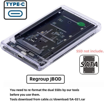 NFHK Dual NGFF B+M-Key M.2 SSD Karte JOBD Raid0 Span Bridge zu USB3.0 Typ-C USB-C 2.5Zoll SATA Combo