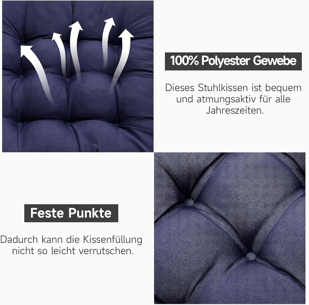 4er Set Stuhlkissen mit Bändern, Bequemes Sitzkissen 40x40 cm Stuhlauflage für Bürostuhl, Gartenstuh