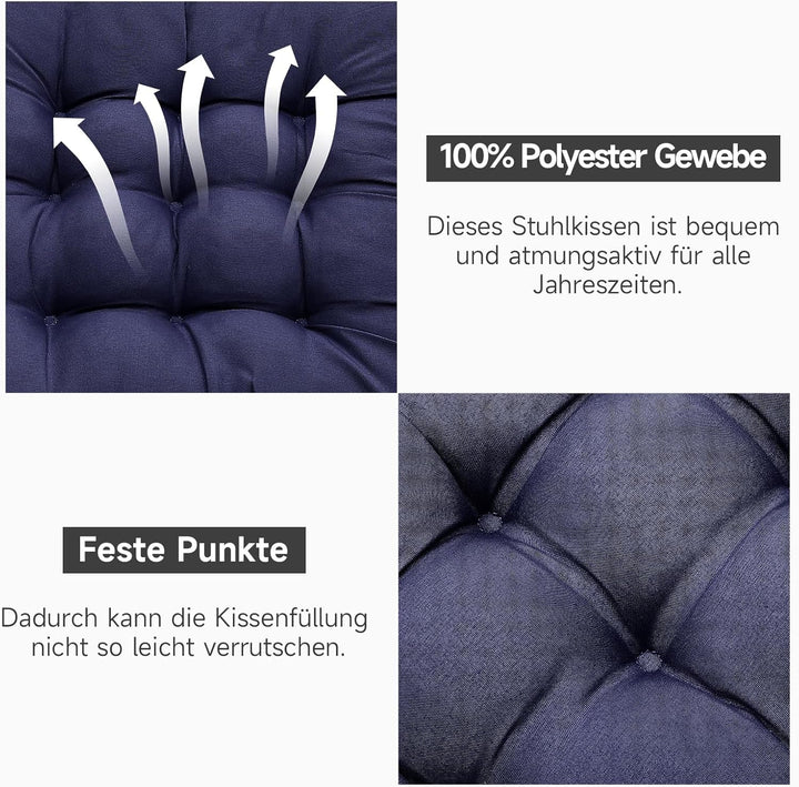 4er Set Stuhlkissen mit Bändern, Bequemes Sitzkissen 40x40 cm Stuhlauflage für Bürostuhl, Gartenstuh