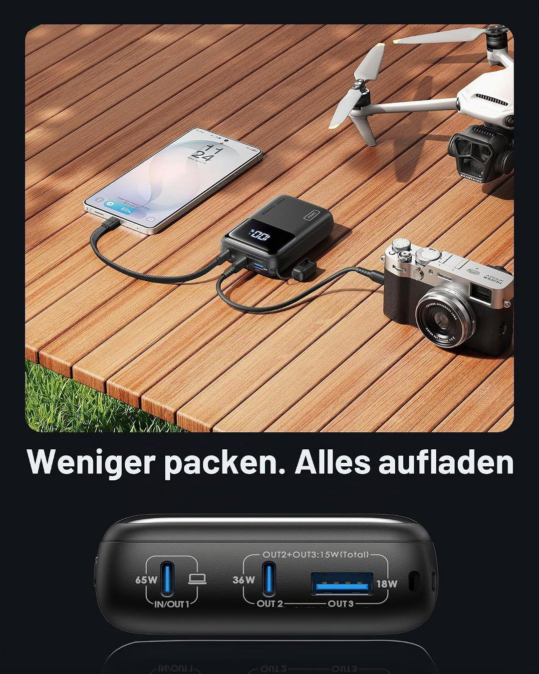 INIU Laptop Power Bank, Klein 65W PD3.0 20000mAh Hochkapazität Powerbank, USB-C EIN &amp; Ausgang Extern