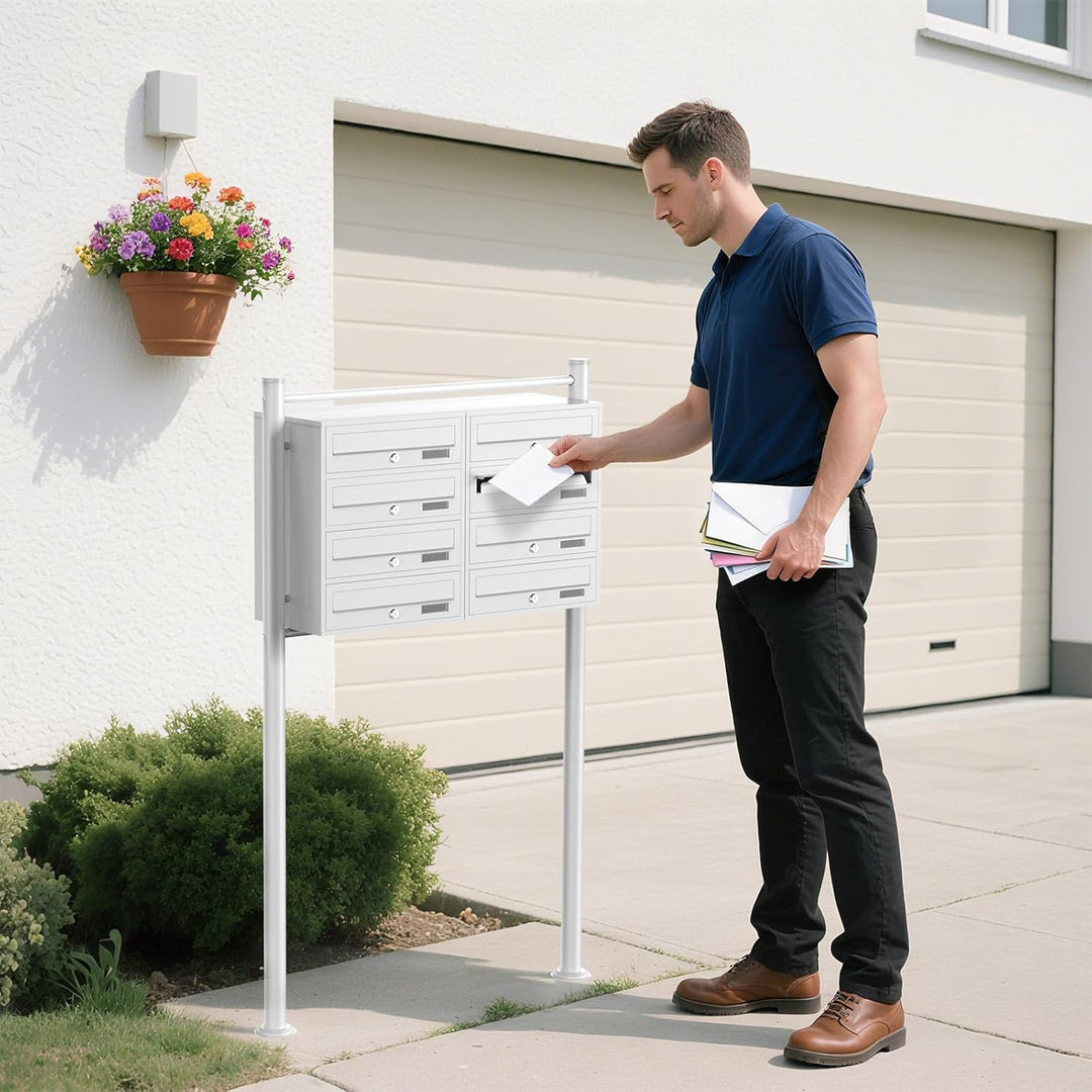 Wiltec 8er Briefkastenanlage weiss 945 x 270 x 1500 mm, Standbriefkasten mit 2x4 Fächern, Schlüssel