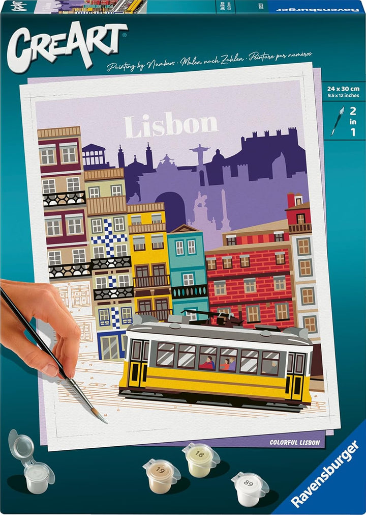 Ravensburger CreArt 25522 - Farbenfrohes Lissabon - Malen nach Zahlen Erwachsene, DIY Malset mit Pin