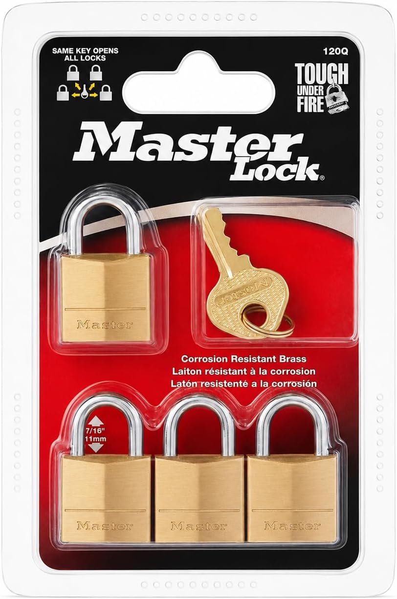 Master Lock Vorhängeschloss, massives Messing, 1,9 cm breit, 120Q (4 gleichschliessend) 4 Pack, 4 Pa
